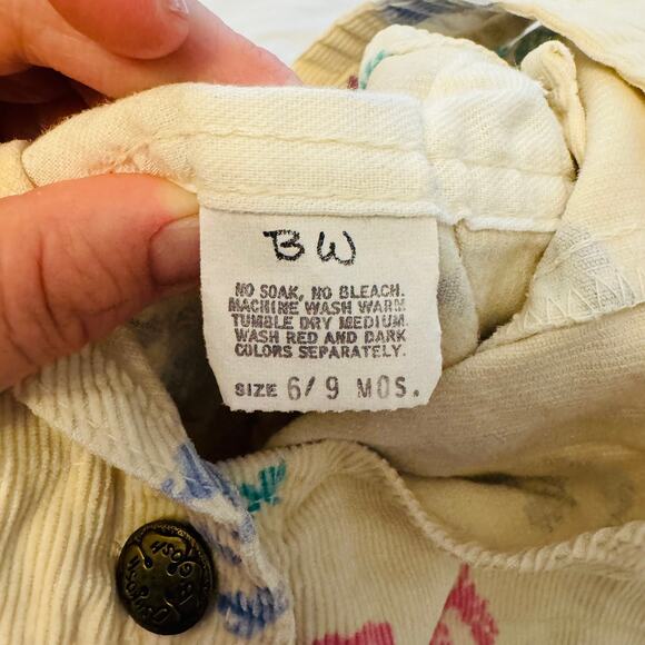 Vintage RARE Oshkosh B'Gosh Corduroy Footie Overalls White Multi Size 6-9M - Picture 4 of 7